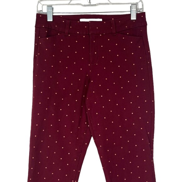 Old Navy Pixie Ankle Cropped Pants Womens Size 2 Tall Burgundy Copper Dots - Picture 3 of 9